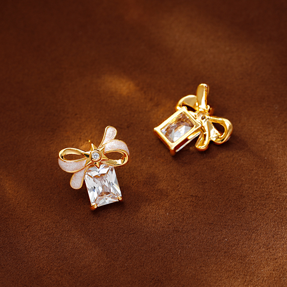 Hyacinto moda luz extravagancia superflash geometría circonitas pendientes esmalte goteado aceite blanco nacarado arco orejas 2025 nuevo tidal Specification image