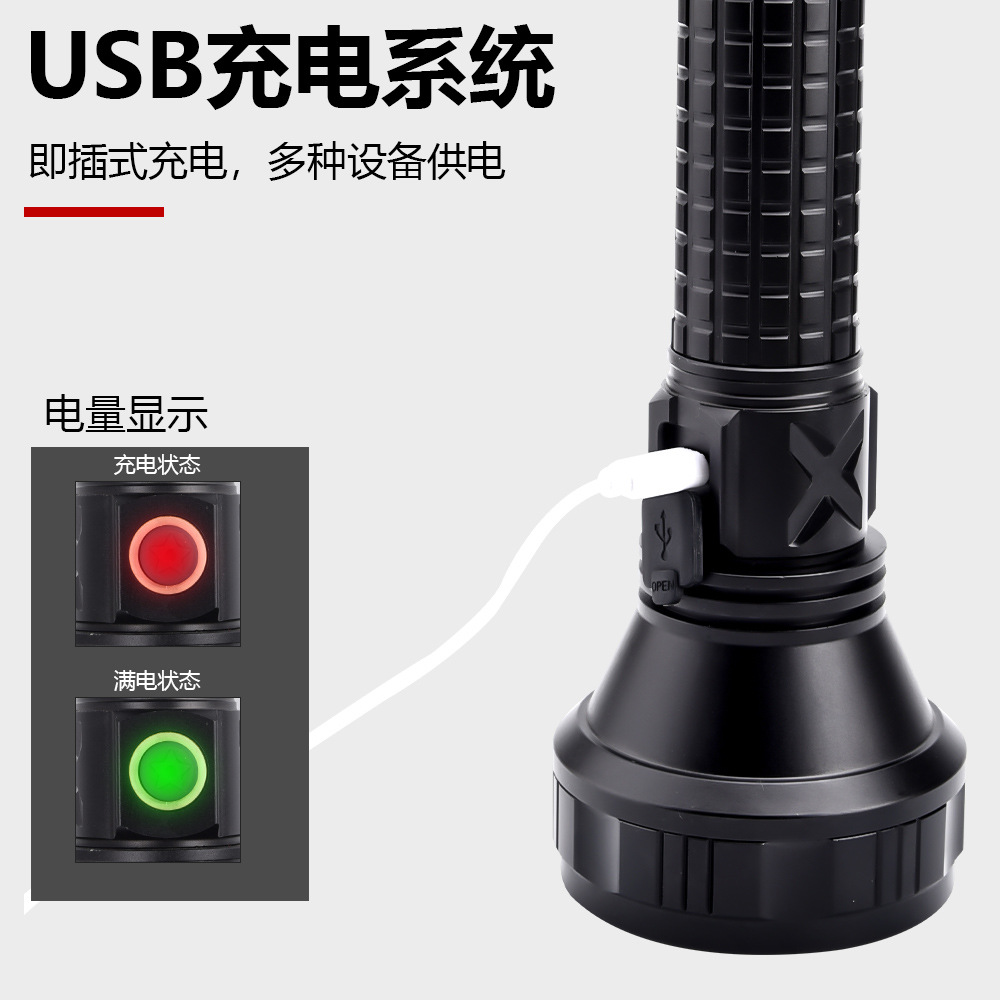 Cross-border new t40 powerful flashlight usb charging outdoor led cycling wild fishing patrol 26650 flashlight Specification image