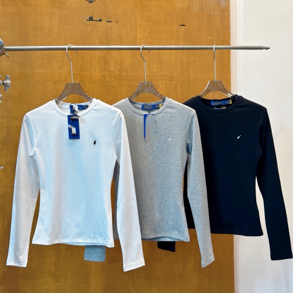 2026春秋战马刺绣长袖T恤女小个子正肩叠穿修身打底衫百搭上衣