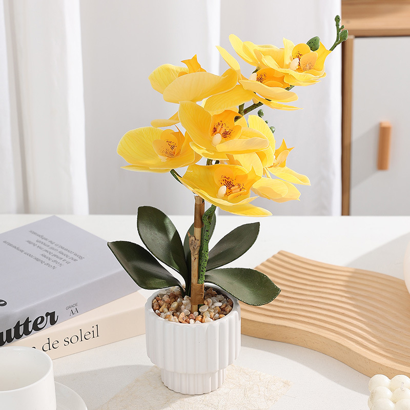 Artificial Phalaenopsis potted flowers for home living room decoration, floor-standing artificial flower bonsai, artificial flower decoration potted plants details Picture