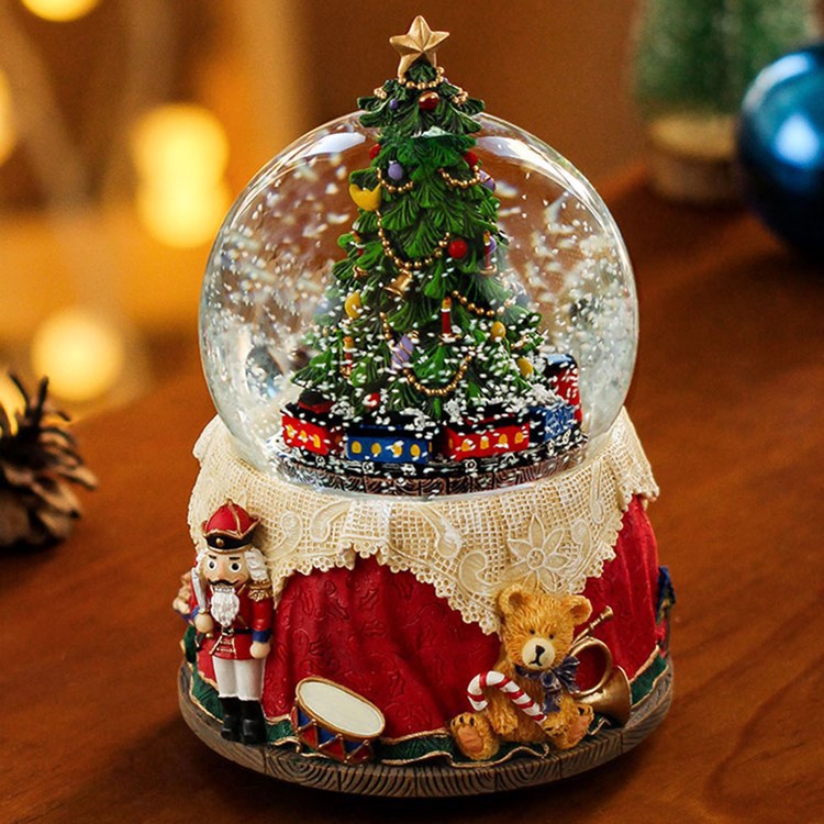 Customized light luxury music box, luminous crystal ball ornament, living room wine cabinet, Christmas tree, snowman, Christmas luminous decoration details Picture