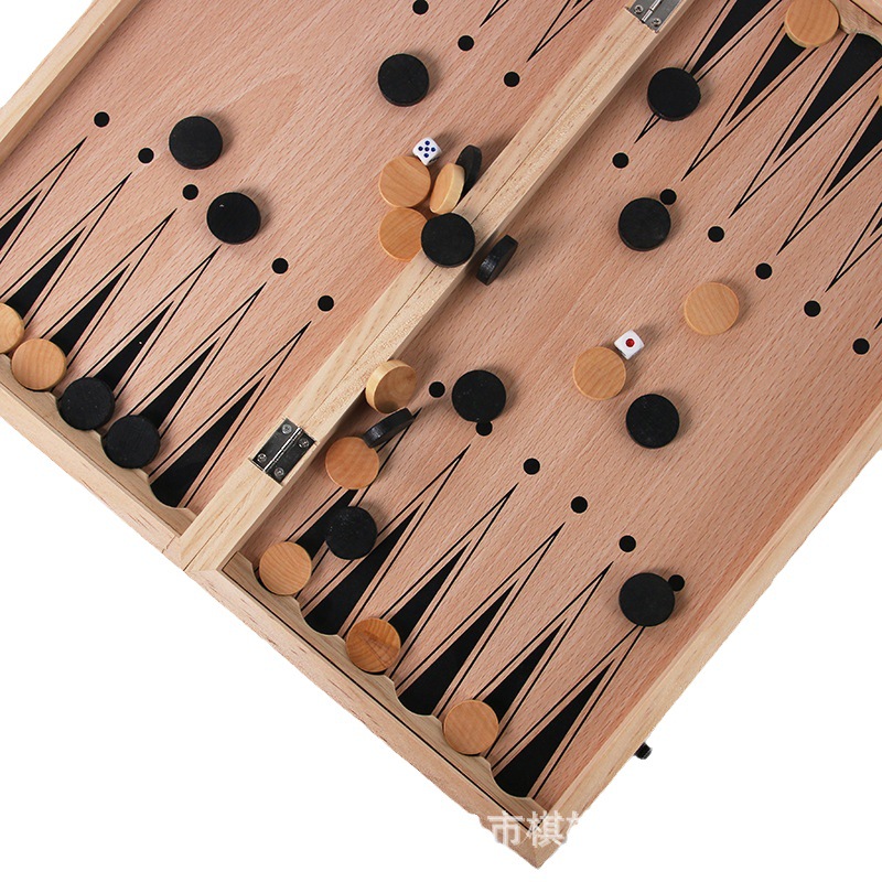 Solid wood three-in-one chess foldable competitive teaching and educational board game toys, cross-border exclusive supply, factory direct sales Specification image