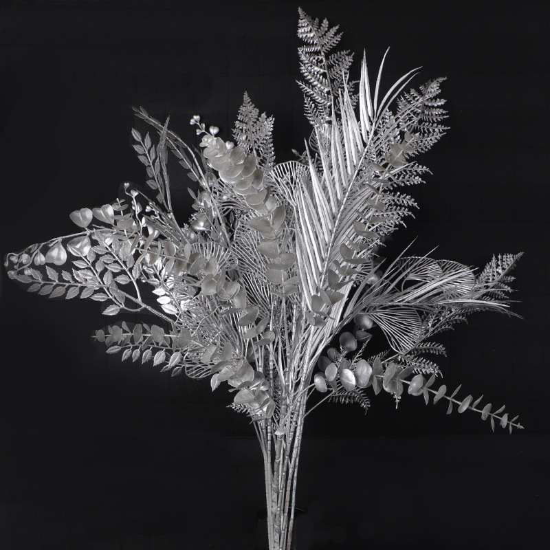 跨境专供银色系仿真花婚礼堂吊顶插花排装饰塑料假花人造花拍摄