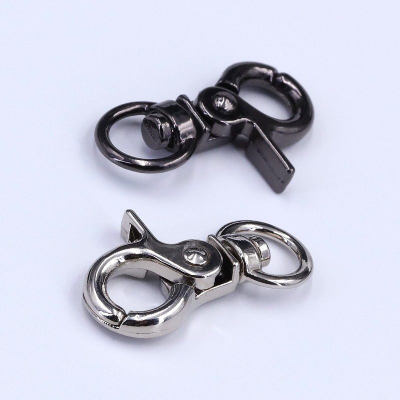 In stock: 3-cent electroplated black small clamp buckle, open bag mini crab buckle, zinc alloy key, round tail dog buckle Application Scenario