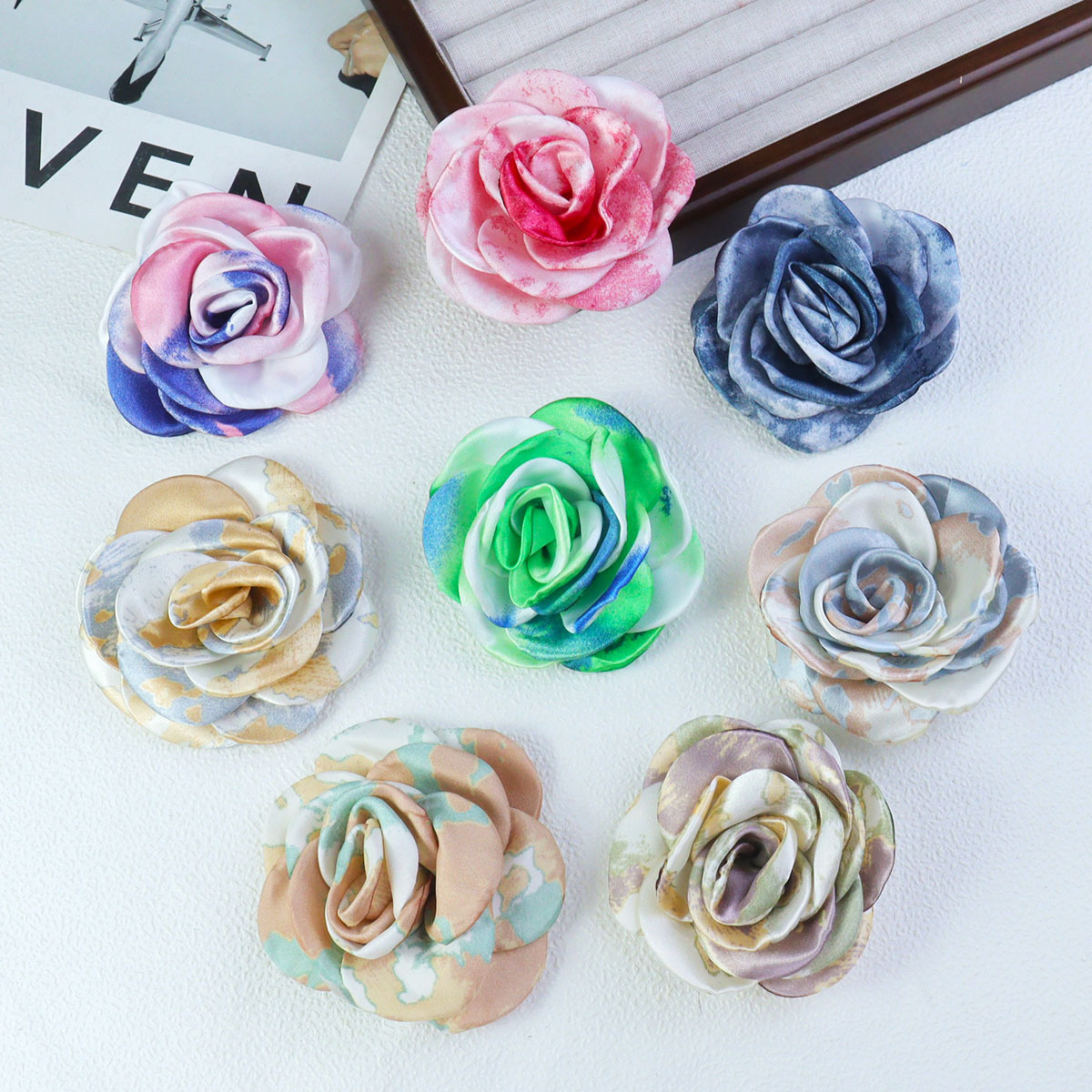 10cm手工立体扎染感玫瑰花朵DIY饰品鞋花包包服装辅料首饰配件详情图2