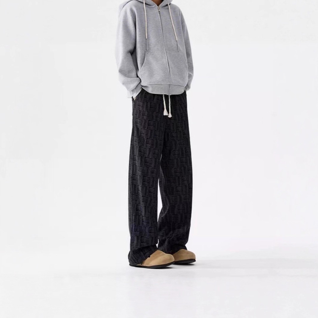 Sporty and trendy men's corduroy checkered wide-leg casual pants, trendy autumn and winter fleece and thickened straight-leg casual pants Specification image