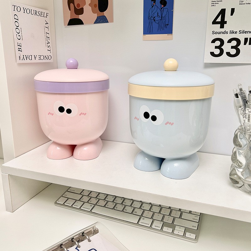 大眼仔塑料创意卡通桌面垃圾桶盖子收纳桶家用学生宿舍杂物桶