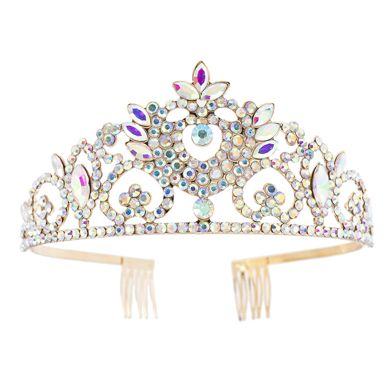 Cross-border European and American new luxurious and elegant crown, wearing a rhineston crown for women's wedding banquets and parties, versatile and fashionable diamond-encrusted crown hair accessory full figure