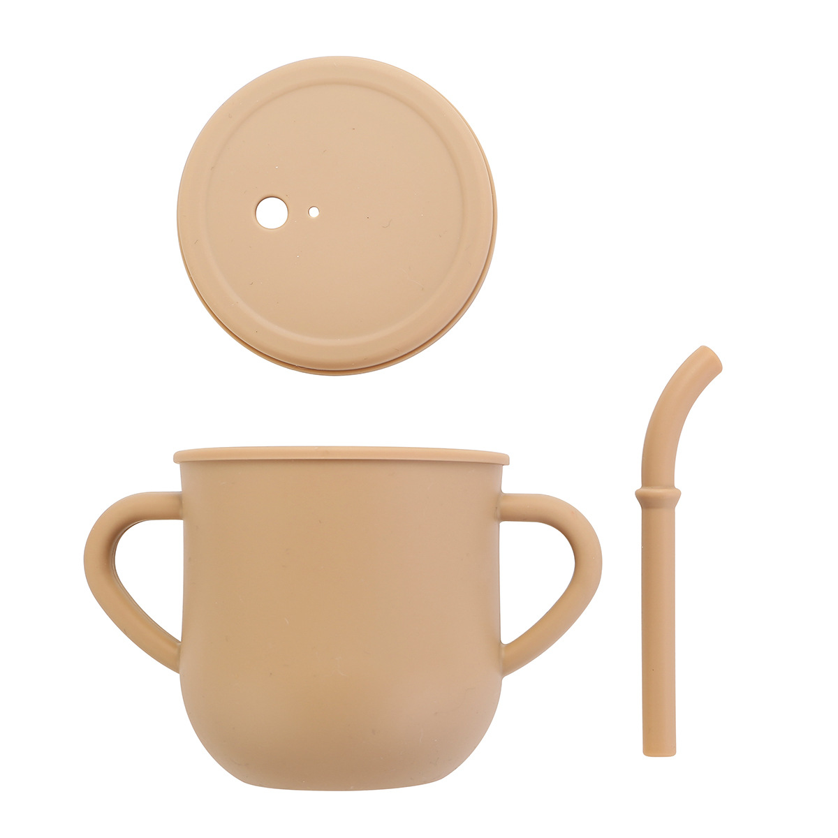 食品级婴儿专用喝水学饮杯双耳防摔硅胶零食吸管杯儿童牛奶水杯白底实物图