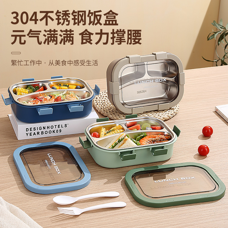 Microwave lunch box with compartments, office worker lunch box, heat-resistant and lightweight, student lunch box with separate compartments, stainless steel insulated lunch box