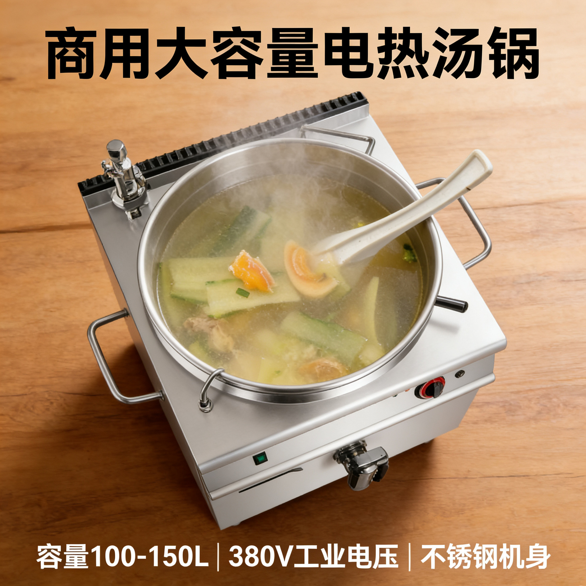Kaiping large pot stove commercial electric heating gas double-layer soup pot, school canteen, hotel beef and mutton soup pot, kitchen equipment Application Scenario