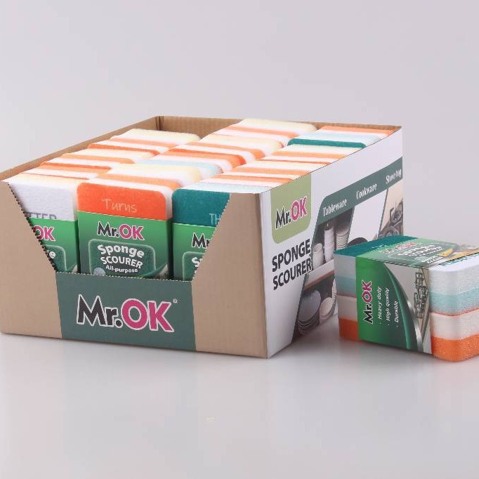 Mr.OK factory direct supply sponge scouring pads, double-sided cleaning sponges, kitchen cleaning sponges, dishwashing sponges, pot scrubbing sponges