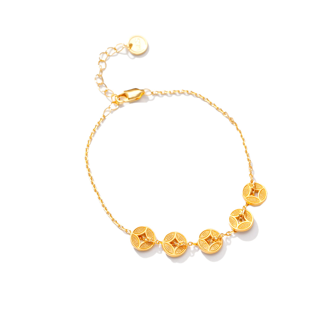 Hyacinth ancient sand gold Five Emperor Coins bracelet, a bestseller on Douyin, exudes a golden charm and a sense of high-end luxury. It's a birthday gift accessory Item Picture