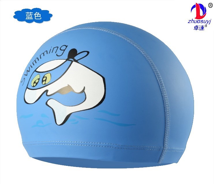 【厂家直销】儿童PU游帽可爱涂层防水护耳不勒头游泳馆小额批发