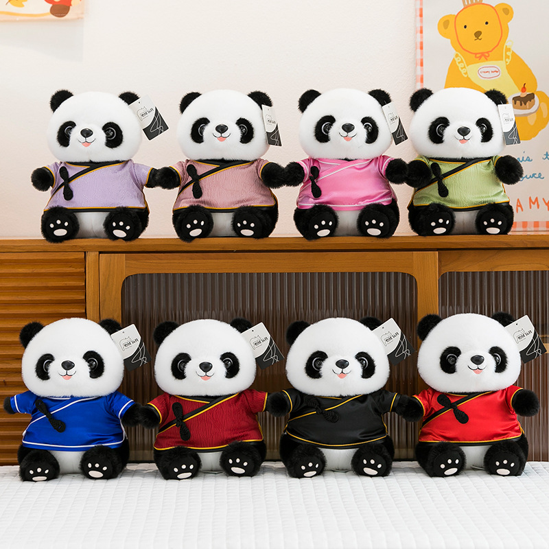中国风唐装熊猫玩偶毛绒玩具国风汉服小熊猫公仔可印LOGO年会礼品