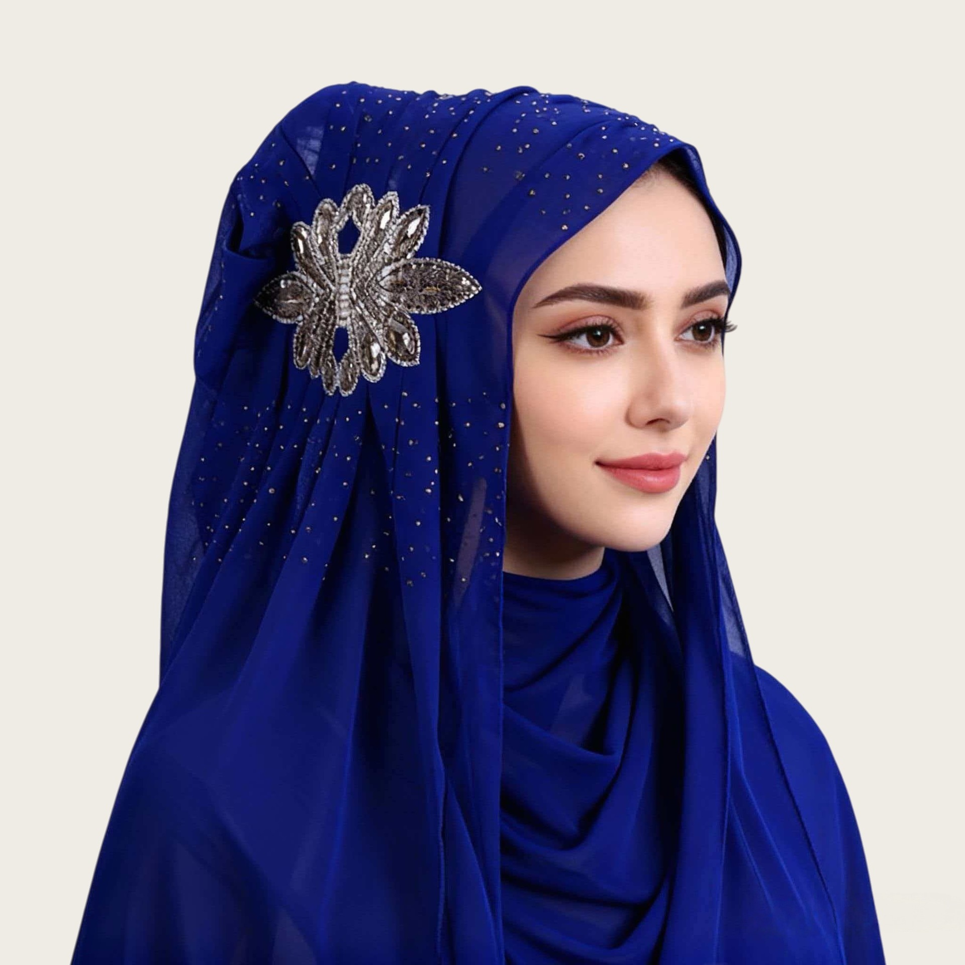 M157 AliExpress's new ethnic-style headscarf, pearl chiffon long scarf, diamond-encrusted flower scarf, and headscarf accessory are versatile Specification image