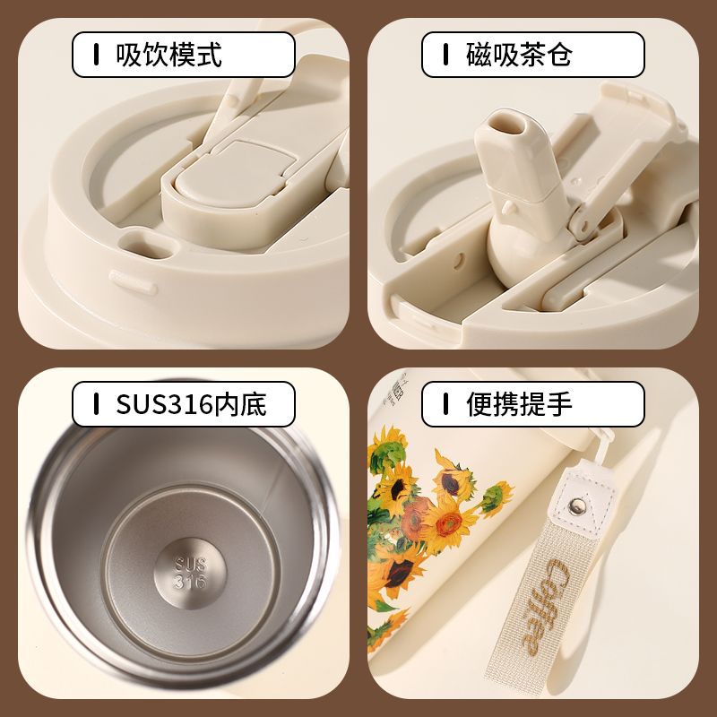 Van Gogh insulated cup Coffee cup for girls 2024 New high appearance level Double drinking Cup Lily of the Valley Gift Water cup customization Application Scenario