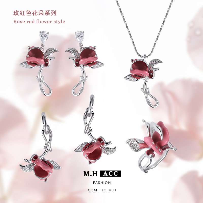 Original design rose series earrings for women, exaggerated and high-end, niche, light luxury, unique and exquisite, versatile earrings wholesale