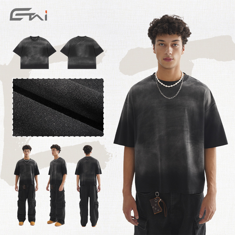 ETAI men's summer heavyweight Spray Monkey short and wide style T-shirt, versatile BoxyFit style men's short-sleeved T-shirt details Picture