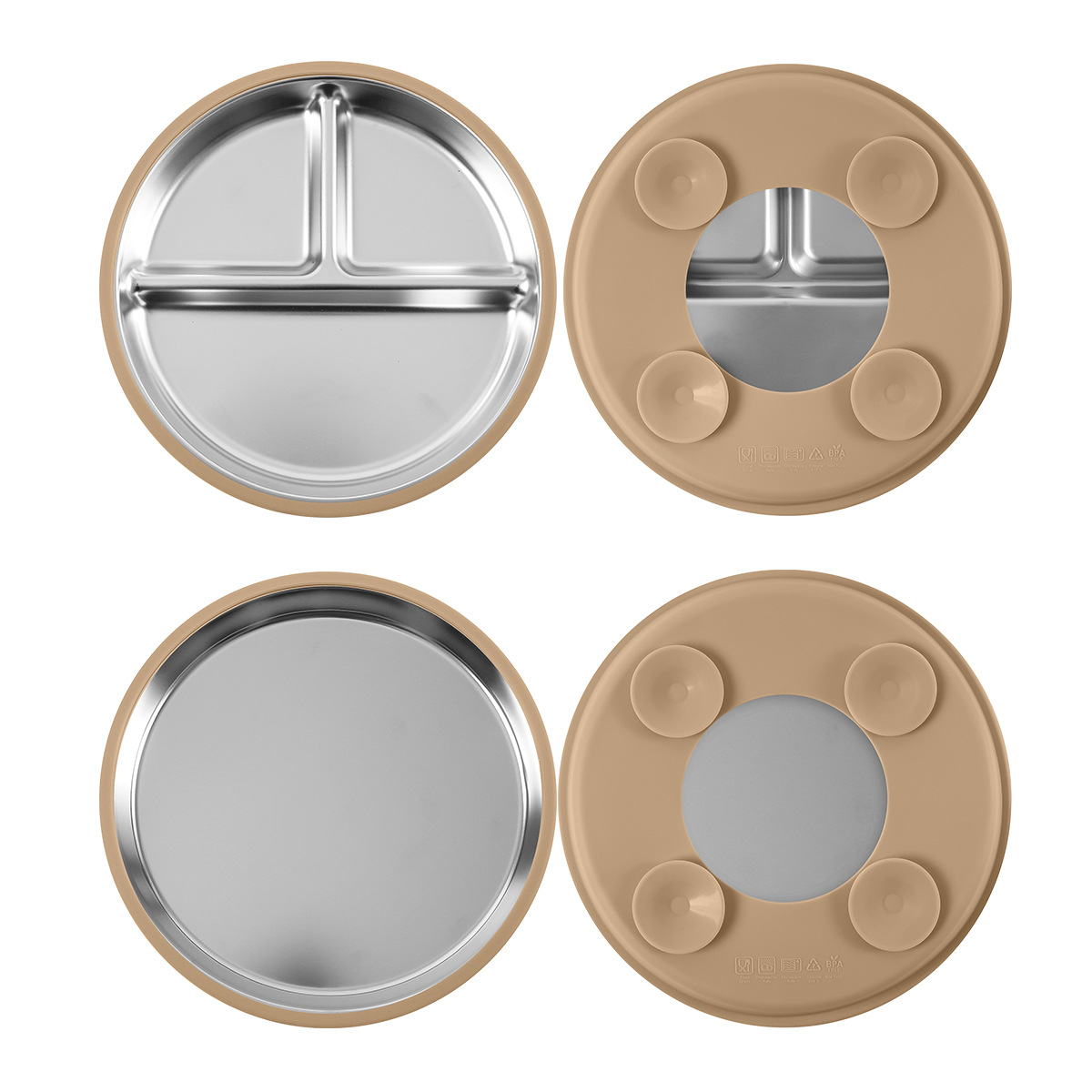 Baby complementary food suction cups, plates, bowls, forks and spoons set, cross-border new product 304 stainless steel silicone children's feeding tableware Specification drawing