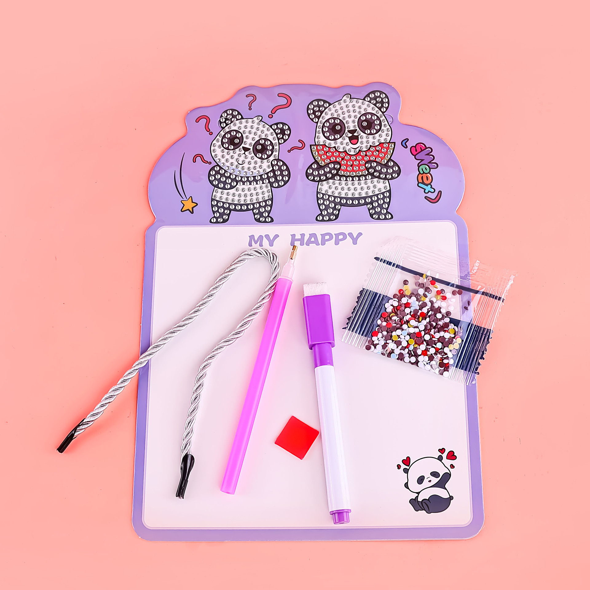 新款卡通双面可擦画板儿童DIY钻石画小白板幼儿园早教留言写字板产品图