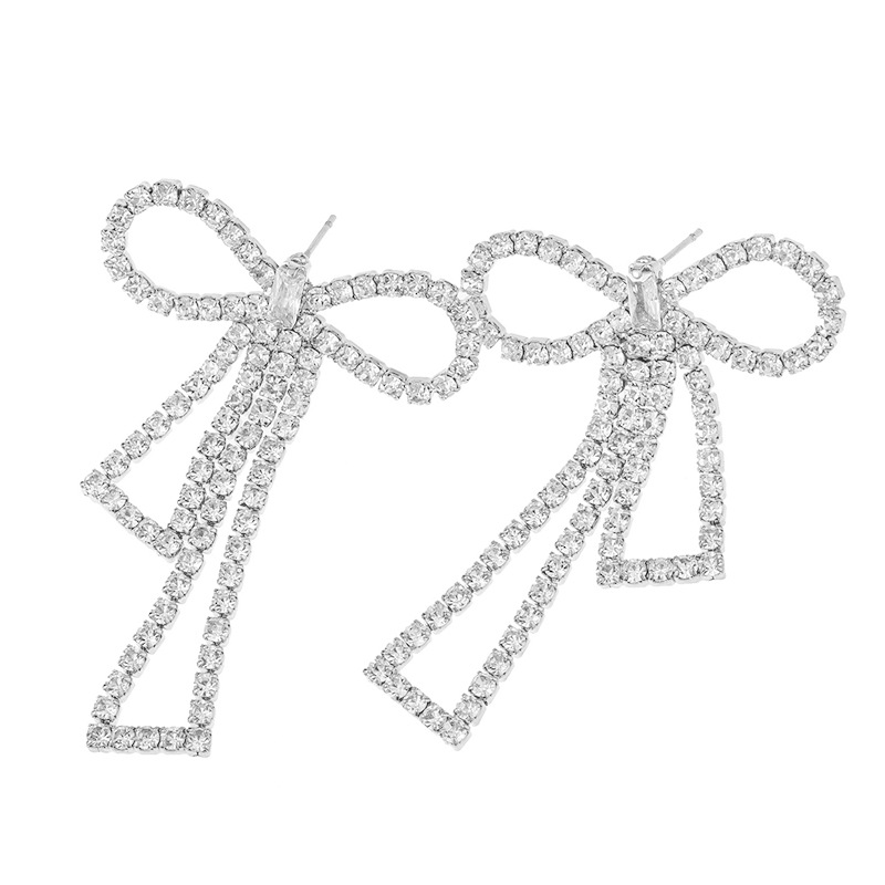 European and American cross-border Korean version hollowed-out bow rhinestone earrings, feminine, light luxury and sweet banquet diamond-encrusted earrings wholesale Application Scenario