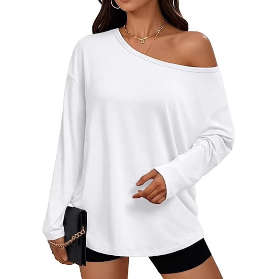 2025 New cross-border women's casual and fashionable slanted collar top knitted long-sleeved top from Europe and America Item Picture