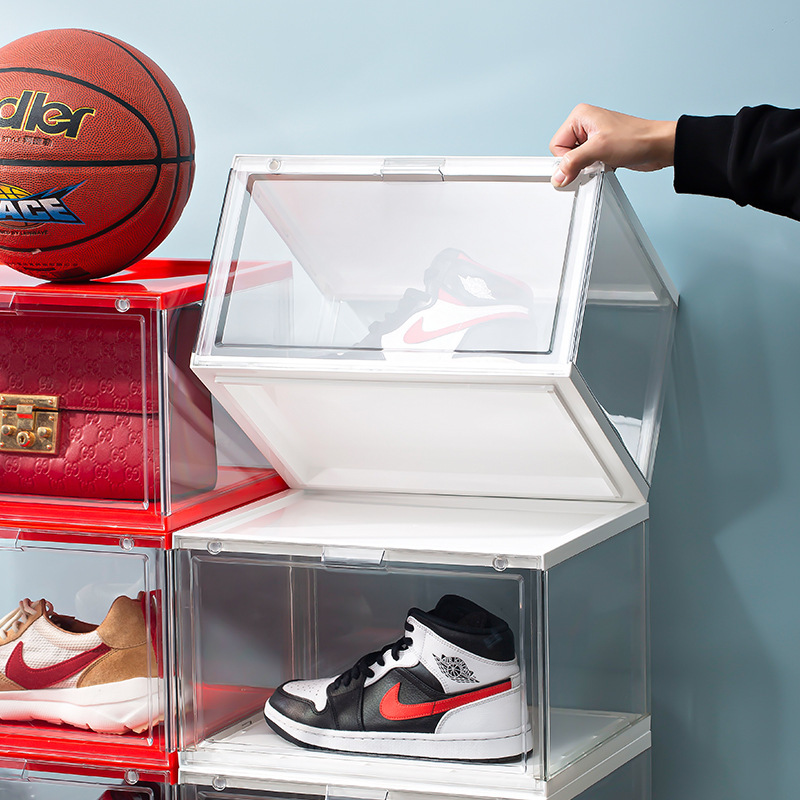 Acrylic basketball storage shoe box, double magnetic side-opening transparent cosmetic box, bag storage box, storage drawer type details Picture