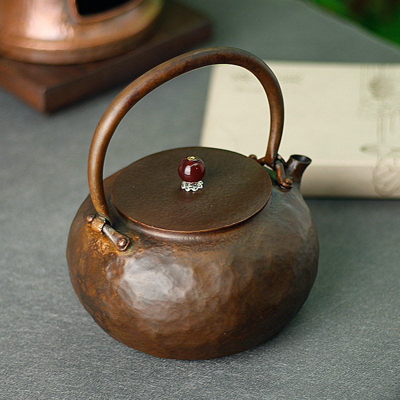 Hand-hammered household Chinese-style tea kettle, hammered purple copper teapot, tea ware, retro office copper teapot, kung fu teapot details Picture