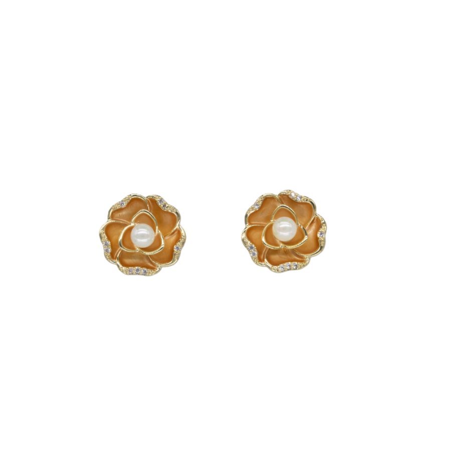 New copper-plated real gold S925 silver needle fashion bestseller, light luxury golden camellia long tassel stud earrings, niche high-end feel, gold gold earrings and earrings for women Specification drawing