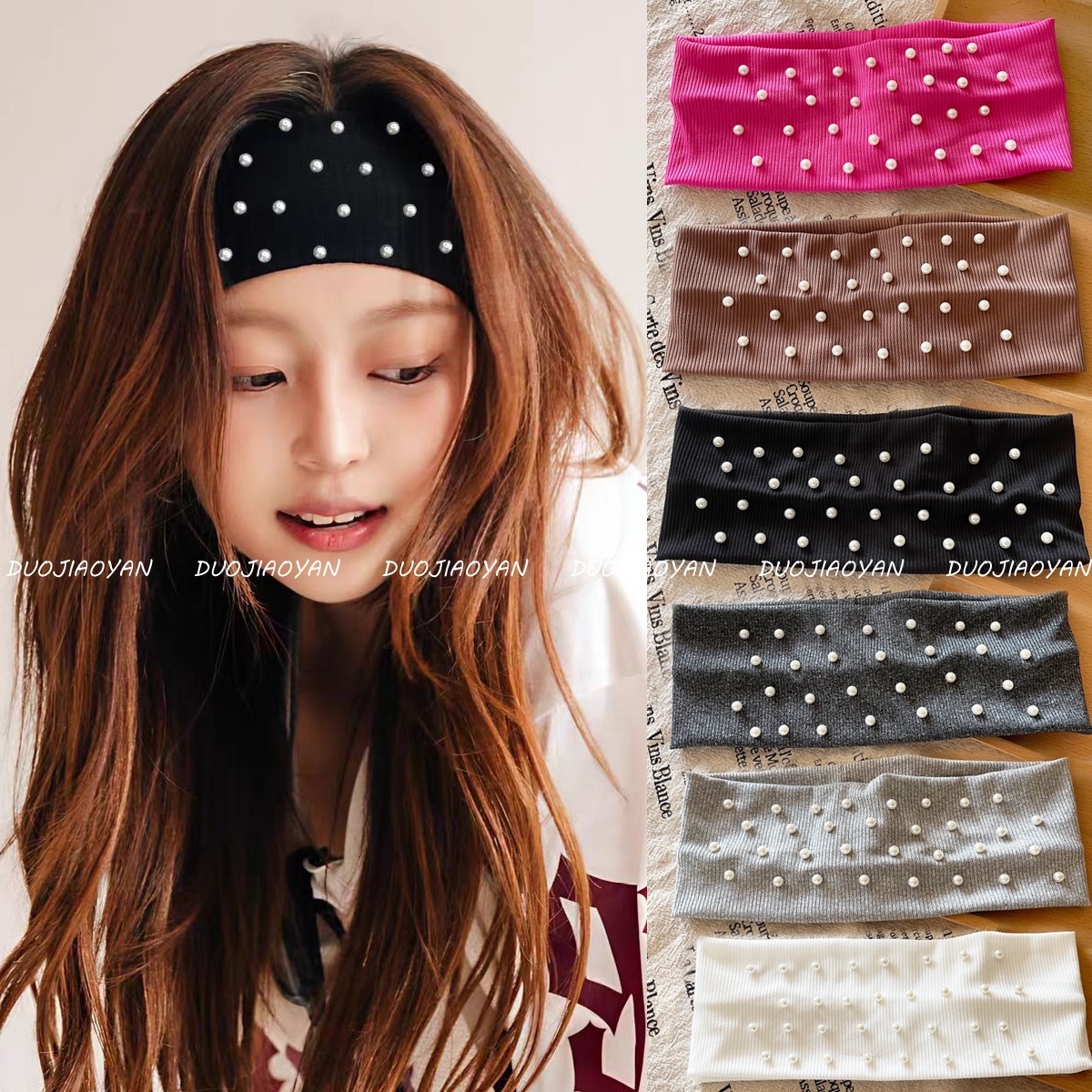 The new solid-color beaded headband, a retro and simple pearl versatile headpiece, is fashionable and sporty. It has wide edges and is suitable for women full figure