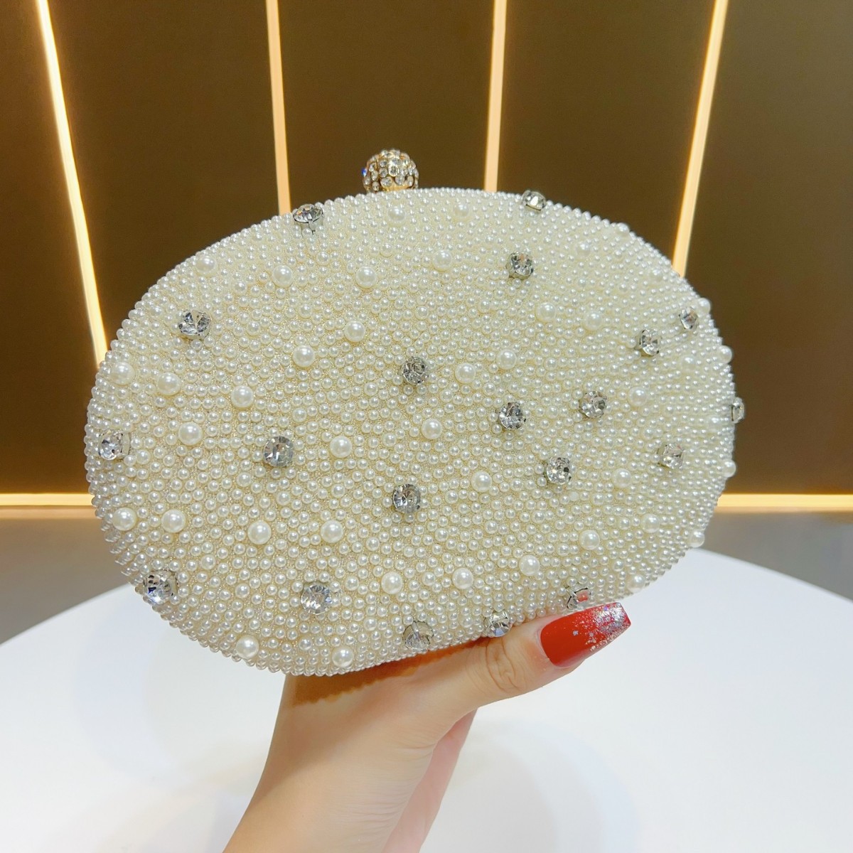 新款女士名媛珍珠宴会包手拿包包小香风水钻晚宴包单肩斜挎手提包