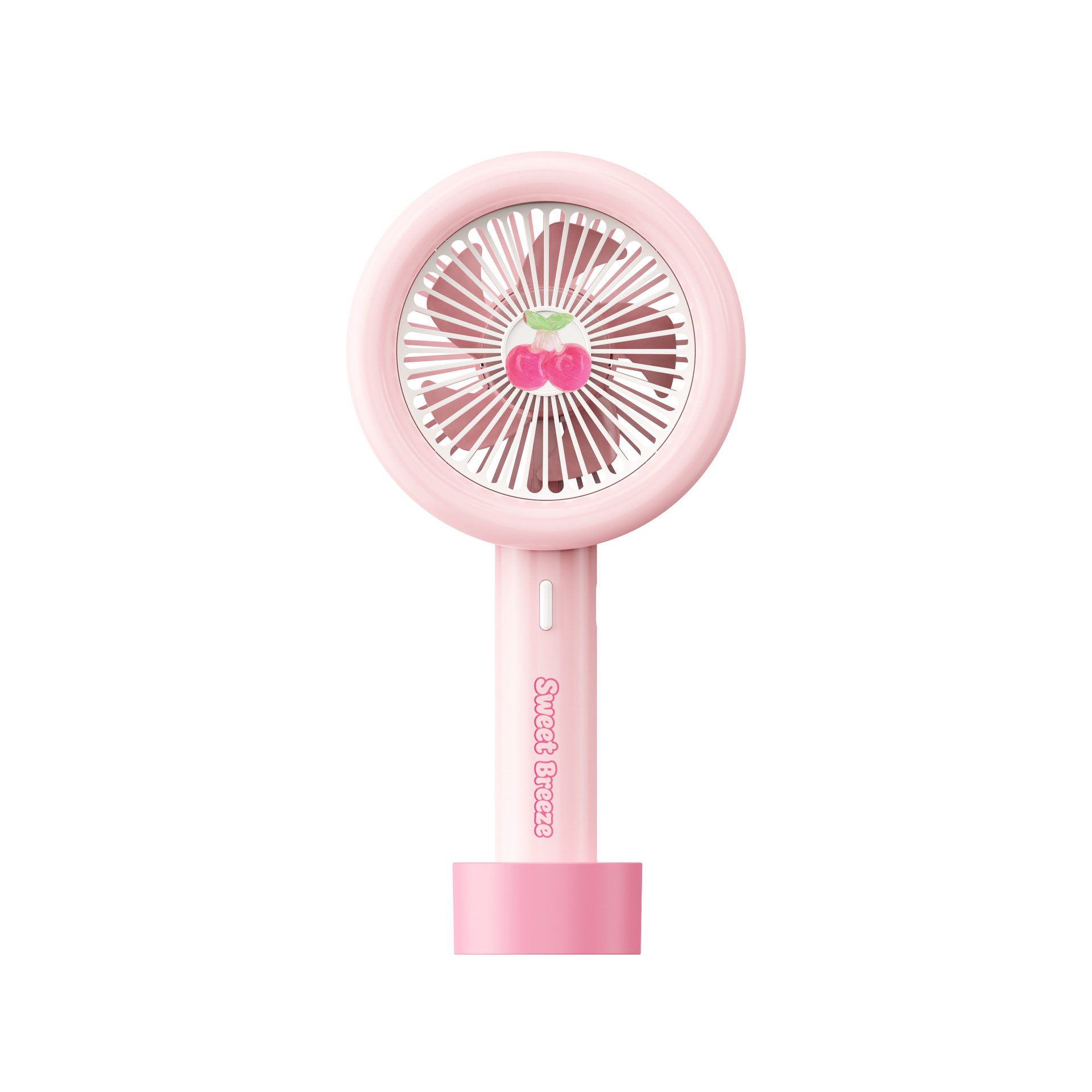 New cross-border cartoon handheld mini fan, summer cherry outdoor USB charging with light, student gift electric fan Item Picture