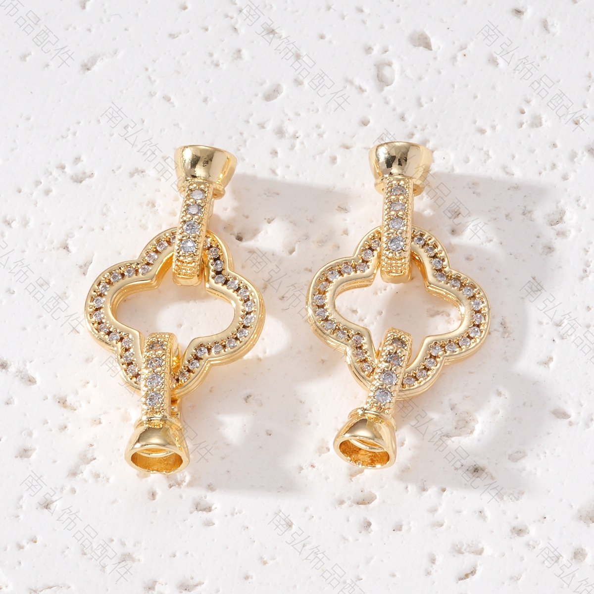 Copper-plated real gold color retention, zirconium-inlaid flower necklace clasp, mother-and-child clasp, high-end pearl pendant, DIY jewelry accessory Specification image