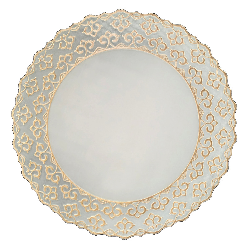 简约圆形花边底纹防水防滑餐垫欧式轻奢家居装饰防油隔热PVC桌垫