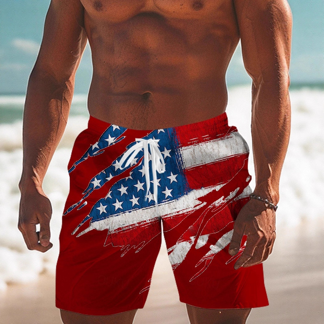 2026 New Amazon Cross-border Independence Day 3D printed casual breathable men's beach pants are breathable and comfortable full figure