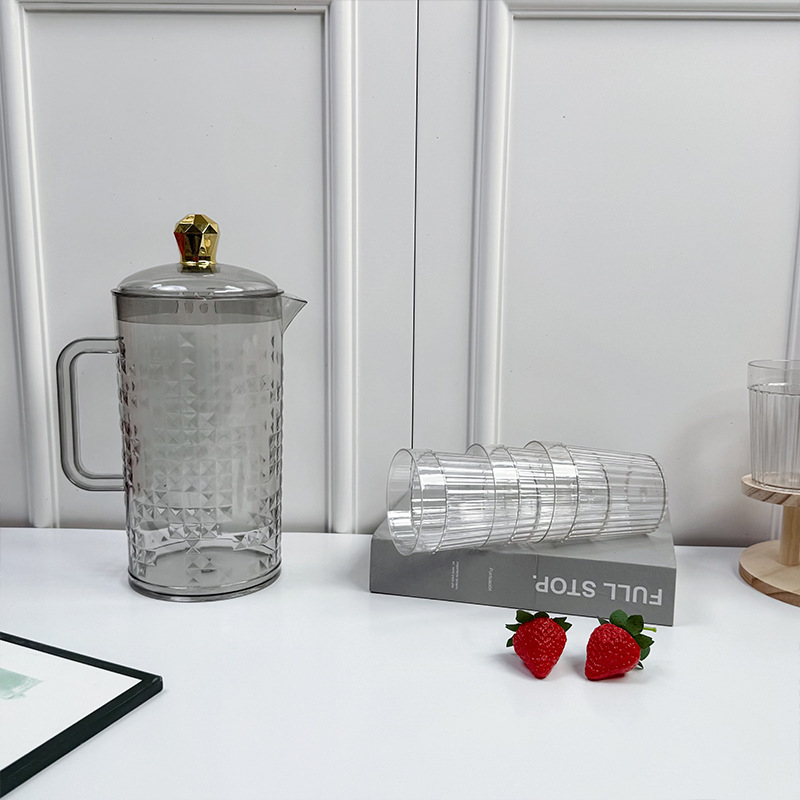 Cross-border e-commerce transparent travel tea cup set, mini portable outdoor checkered pattern convenient set, cold water bottle details Picture