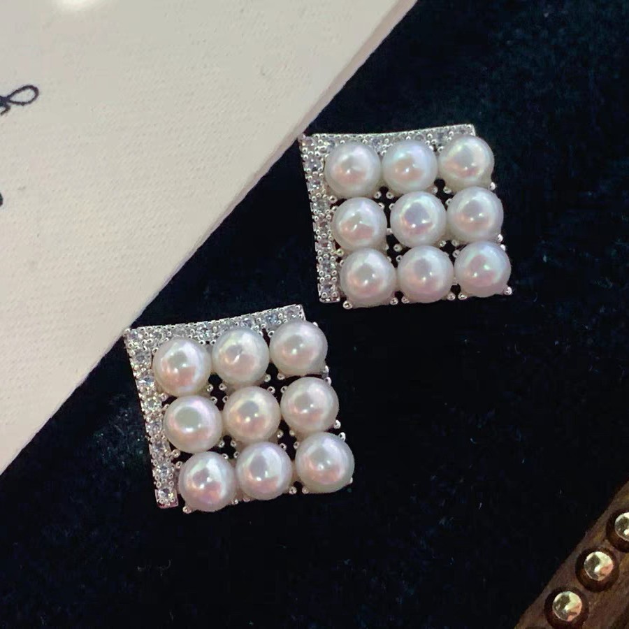 DIY pearl accessories, European and American square full diamond zircon ear stud holder, niche design, multi-bead earrings pendant set for women Specification image