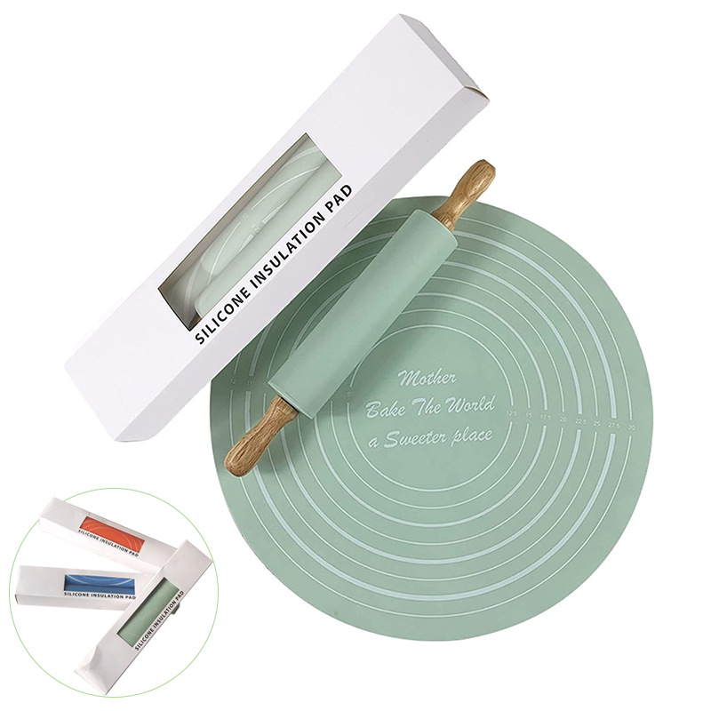 宝宝辅食用揉面垫擀面杖 烘焙硅胶擀面杖垫套装家用圆形刻度不粘揉捏垫套装