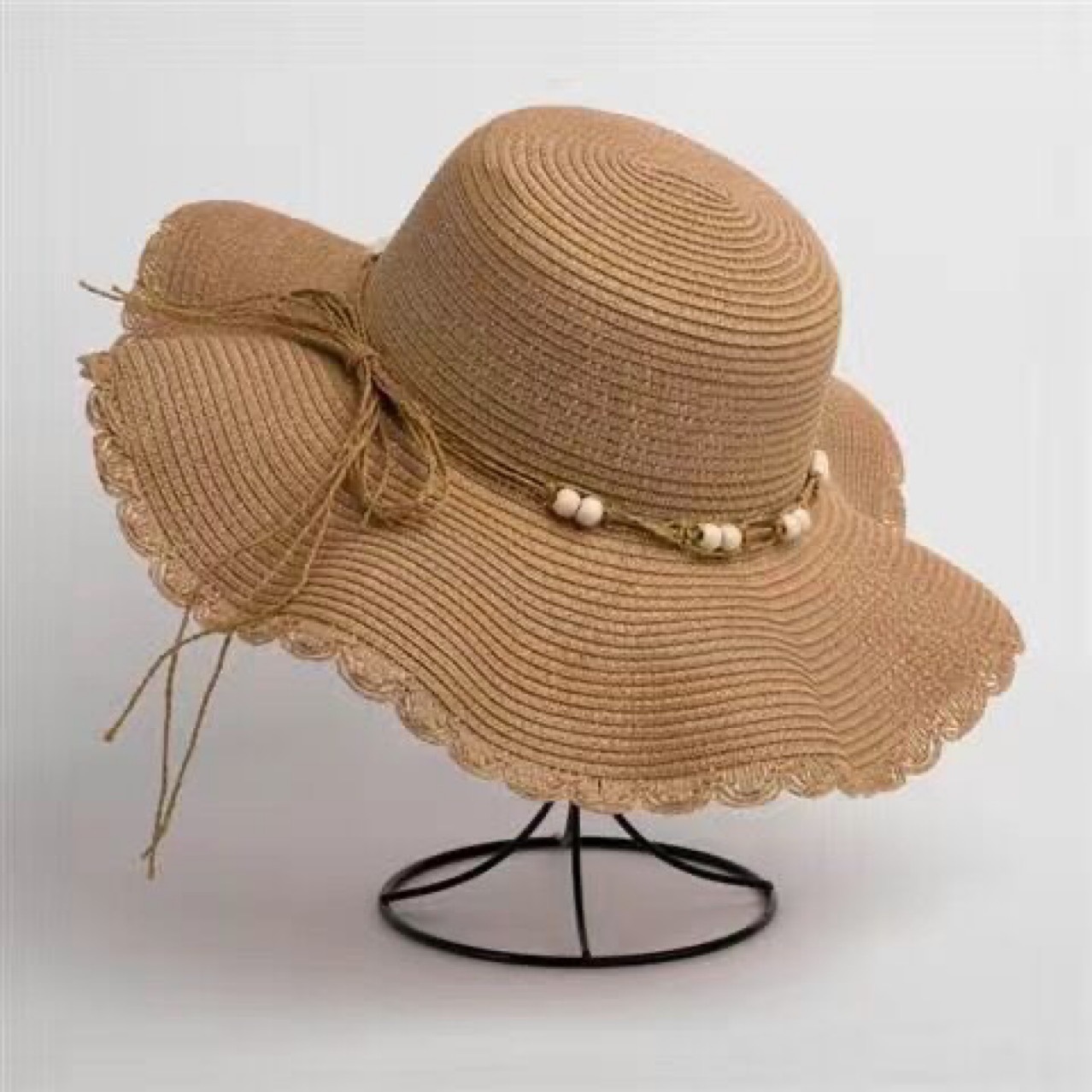 大檐波浪边遮阳帽女2025夏季海边沙滩防晒太阳帽草帽批发日系款