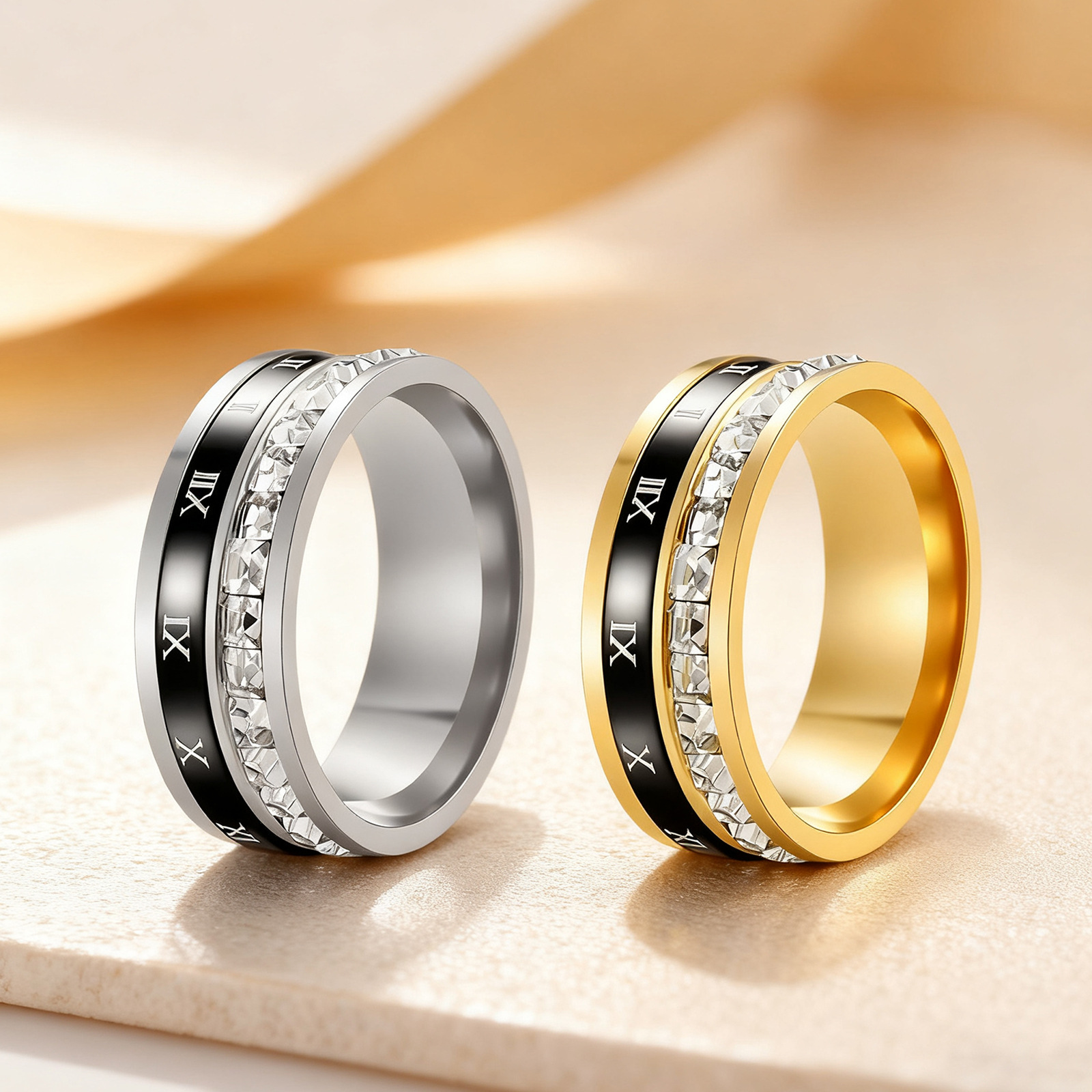 Cross border nuevos números romanos diamantes diamantes anillo de reducción de presión puede girar anillo anillo red de moda pareja anillo anillo details Picture