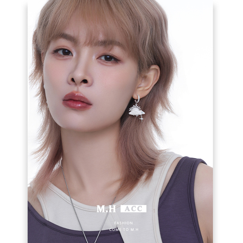 Cloud Gap Flying Crane Stud Earrings, a unique and versatile design with a high-end feel for women in an Instagram style. Original cloud earrings, 925 silver needle earrings details Picture