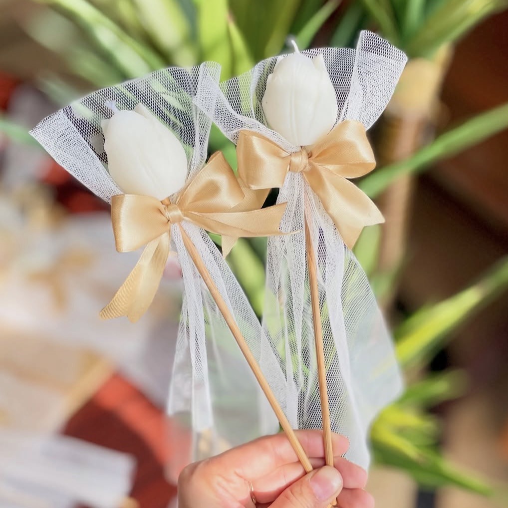 跨境郁金香玫瑰花香薰蜡烛结婚伴手礼无烟蠟燭情人节竹签花朵蜡烛