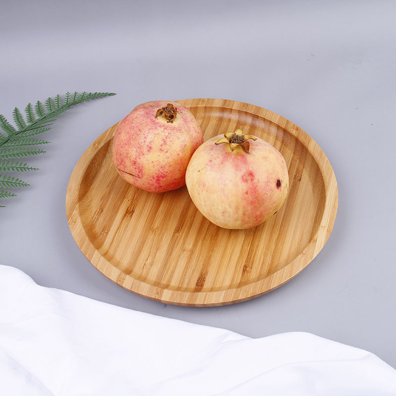 Wholesale of creative round bamboo tea trays, home and hotel fruit bread solid wood trays, living room Japanese tea set trays Application Scenario