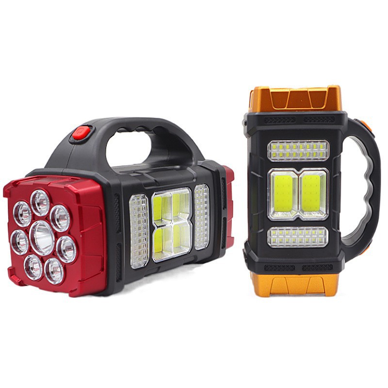 Cross-border solar high-intensity portable lamp, household emergency outdoor charging led flashlight, USB dual-source camping searchlight details Picture