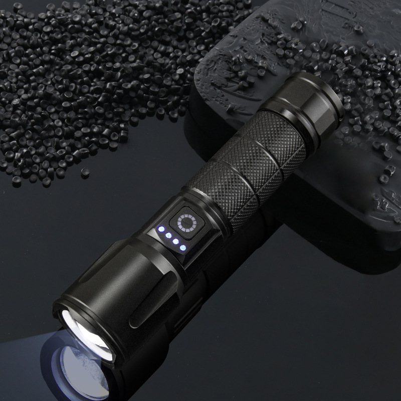 跨境抖音快手热卖工厂批发铝合金强光手电快充变焦远射激光手电筒产品图