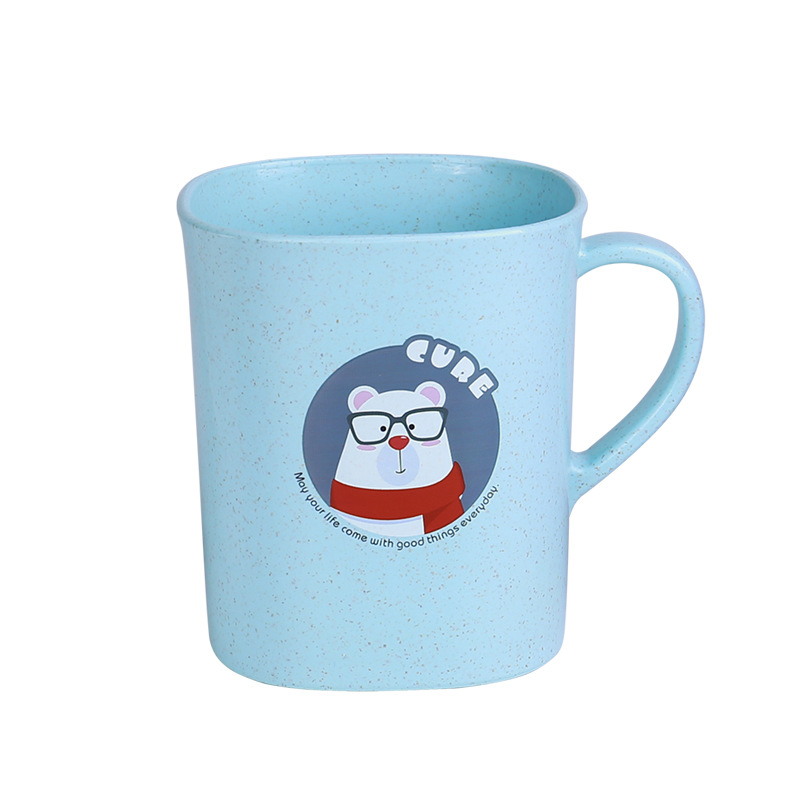 万福麦香塑料口杯 卡通漱口杯 麦纤维饮水杯牙刷杯 家用马克杯白底实物图