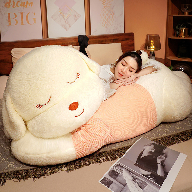 Extra-large sweater, papa dog plush toy, cute little dog, big pillow, girl sleeping doll on the bed