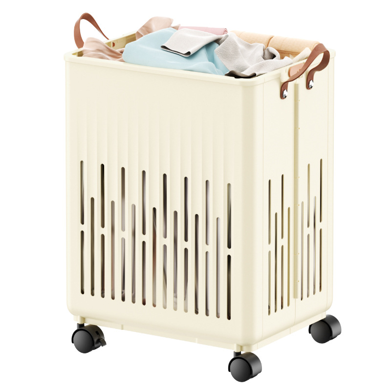 A new 26-year model of household laundry basket with large capacity, bottom wheels, hollowed-out and breathable folding laundry basket for storage Item Picture