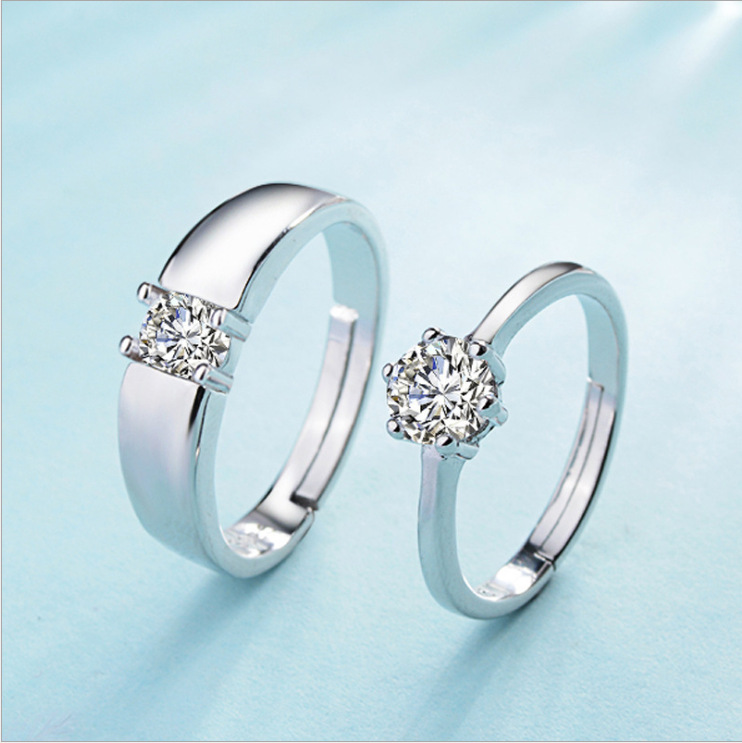 Pareja anillo pareja hombre hombre anillo de diamante ajustable vivo tanabata san valentín regalo propuesta diamante falso al por mayor